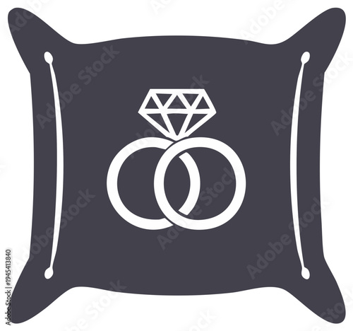 Romantic Interlocking Wedding Rings and Diamond on Decorative Pillow Icon Vector