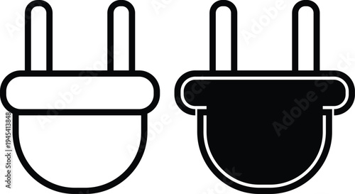 A simple black and white illustration of two electrical plugs