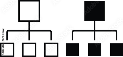 A diagram showing two organizational charts with one filled and one outlined flow chart