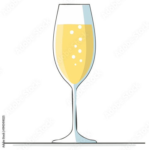 Elegant champagne flute filled with golden bubbly sparkling wine illustration for celebrations