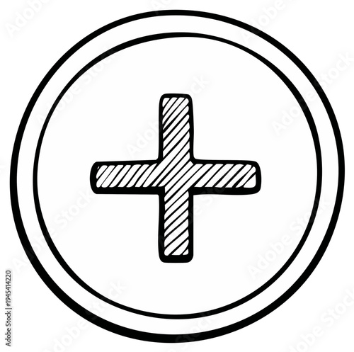 Hand-drawn plus sign within a circle, sketched illustration
