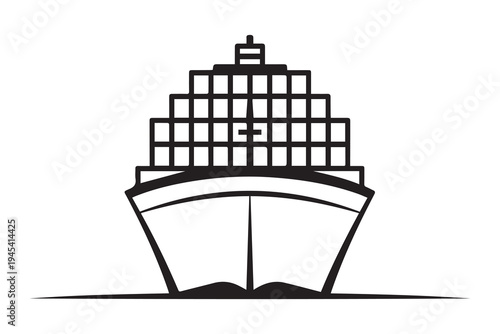 Cargo Container Ship Front View Icon – International Shipping Freight Transport Vector Illustration