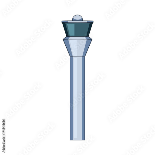 Air traffic control tower providing guidance and communication for aircraft, managing take offs and landings, and ensuring aviation safety in a flat cartoon style