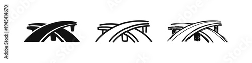Road and Highway Icons Set. Multi-Lane Street or Overpass Symbol in Three Styles.