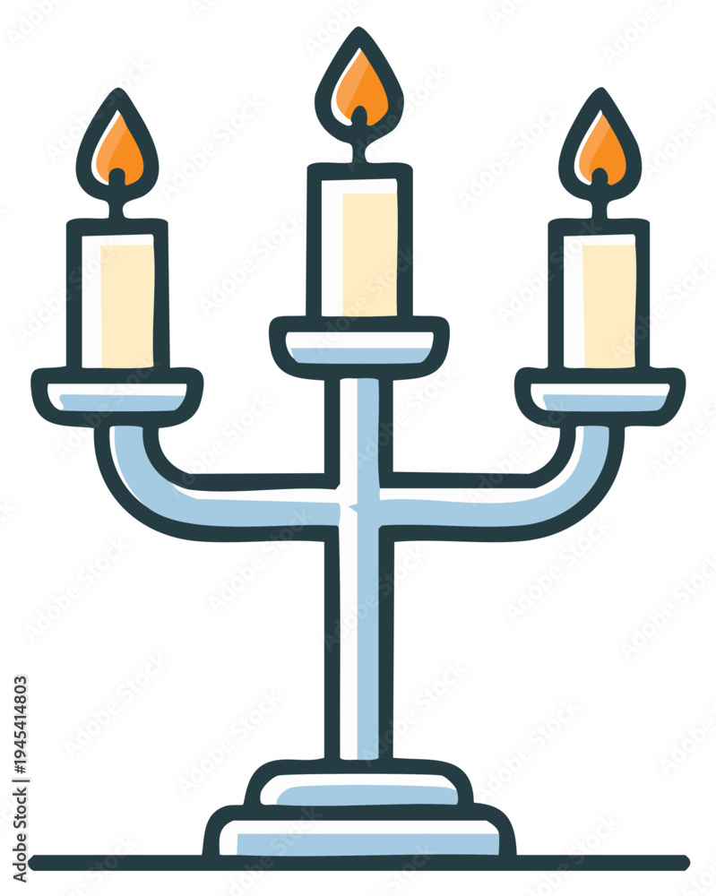 Fototapeta premium Ornate candelabra with three lit candles emitting bright warm light, vintage elegant style