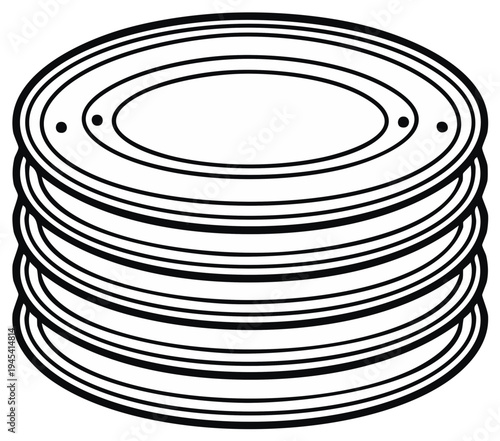 Stack of serving plates in black and white illustration
