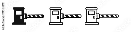 Toll Gate Barrier Icons Set. Road Checkpoint and Parking Entry Control Symbols. Traffic Management.