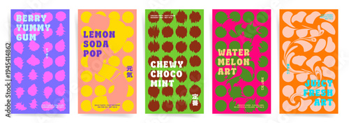 Retro Pop Art Poster Template Collection. Abstract Candy Style Vector Covers with Bold Shapes and Playful Typography
