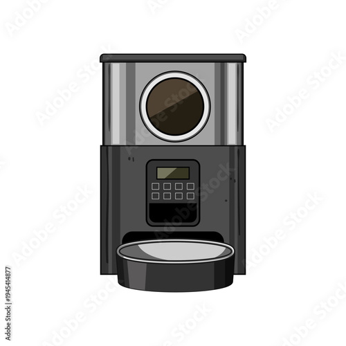 Automatic pet feeder standing on a white background, demonstrating technology and convenience for modern pet care, ensuring consistent feeding schedules for pets