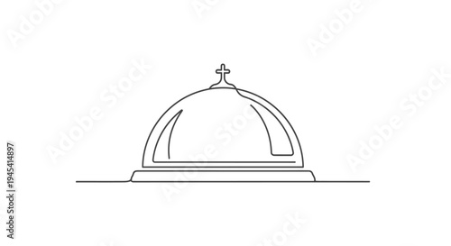 Continuous Line Drawing of a Minimalist Church Dome with Cross, Simple Single Line Architectural Sketch, Religious Building Icon