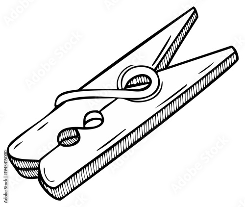 Clothespin Hand Drawn Illustration Laundry Peg Clip Fastener Wood Tool
