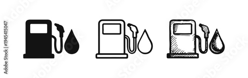 Gas Pump and Fuel Drop Icons Set. Petrol Station and Refueling Symbols. Energy and Automotive. Refuel.