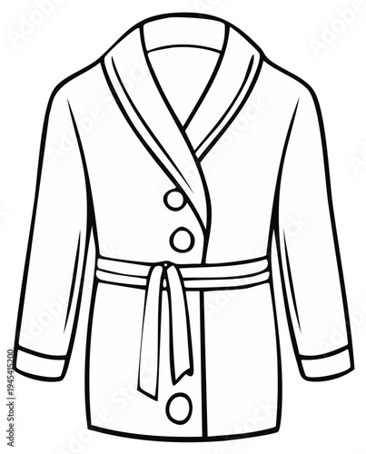 Black and white drawing of a cozy bathrobe with a belt and buttons