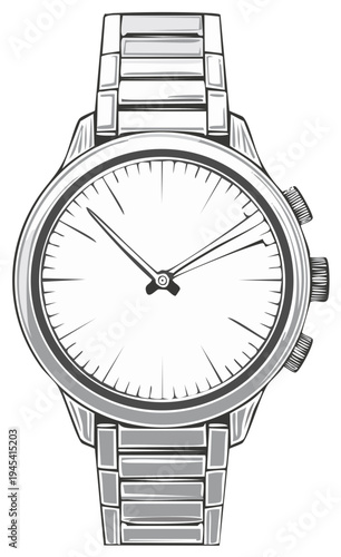 Elegant analog wristwatch with metal bracelet, a classic hand drawn vector illustration of a luxury timepiece