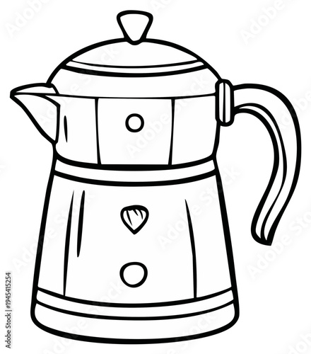 Classic stovetop coffee maker outline drawing simple and clean design for kitchen use