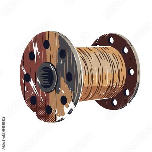 Vintage wooden cable spool with wire