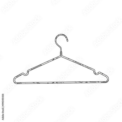 Wire clothes hanger, simple sketch illustration on white background