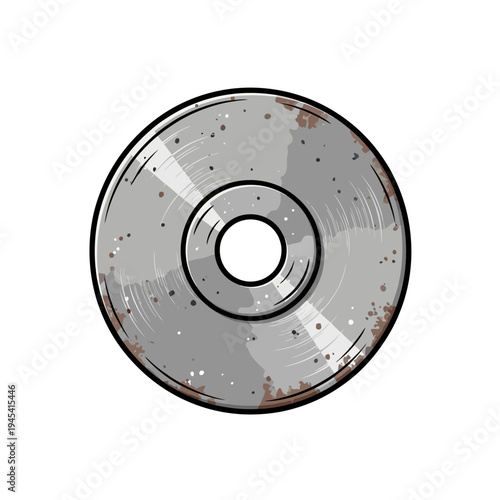 Worn out CD disc, scratched and rusty, isolated on white background