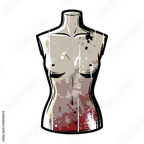 Abstract female mannequin torso with paint splatters