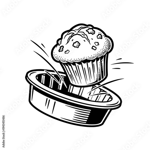 Delicious freshly baked muffin with chocolate chips in a baking pan.