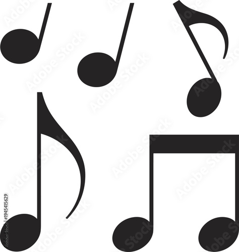 Music note icons set, musical notation symbols collection for sound melody rhythm composition and audio design flat vector illustration