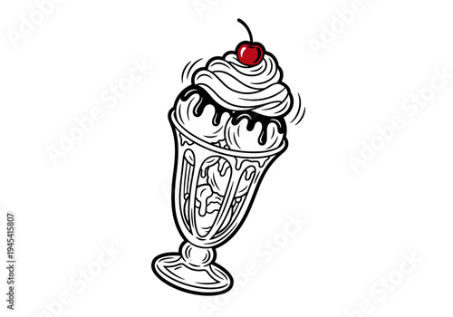 Delicious Ice Cream Sundae with Cherry Topping.