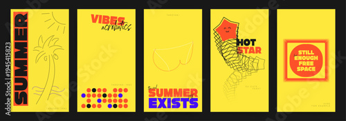 Summer Pop Poster Template Collection. Bright Retro Vector Covers with Playful Typography and Minimal Graphic Elements
