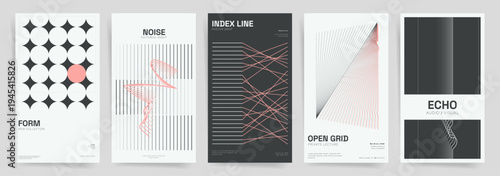 Minimal Editorial Poster Template Set. Abstract Grid Vector Covers with Linear Distortion and Modern Typography. Best for Music, Exhibition and Art Themes.