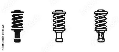 Car Shock Absorber Icon Set. Suspension System, Coilover, and Damper Symbol in Different Styles. Vector Illustration.