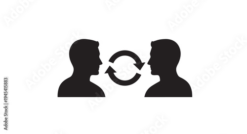 Illustration of two people silhouettes communicating with circular arrows between them