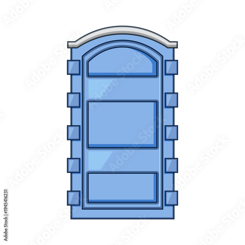 Blue portable toilet illustration representing temporary sanitation infrastructure for outdoor events, construction sites, and remote locations needing a basic convenience