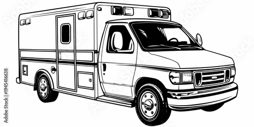 Emergency Ambulance Medical Van Illustration - First Responder Healthcare Vehicle Sketch