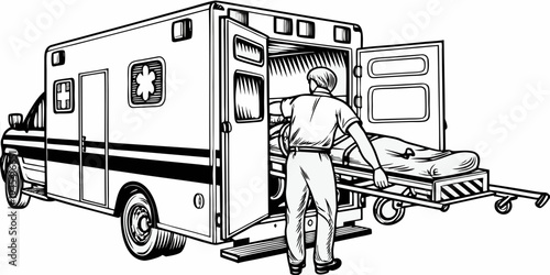Emergency Ambulance Rescue Operation Sketch - Medical Paramedic Vehicle Illustration
