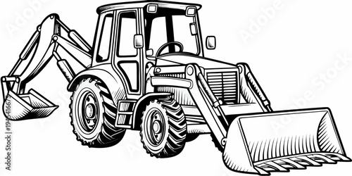 Heavy Industrial Excavator Machine Illustration - Construction Digger Machinery Sketch