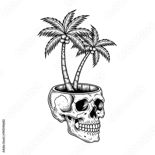 Skull with Palm Trees Growing Out of It.