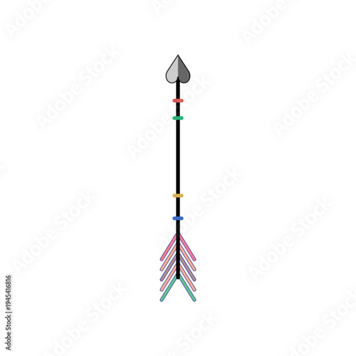 Stylized arrow artwork featuring a heart shaped arrowhead, a black shaft adorned with multi colored rings, and pastel toned fletching, symbolizing guidance and positive movement