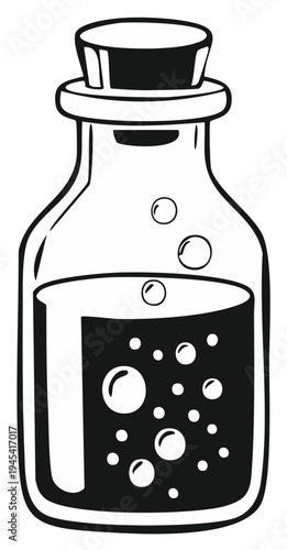 Bottle with liquid and bubbles illustration