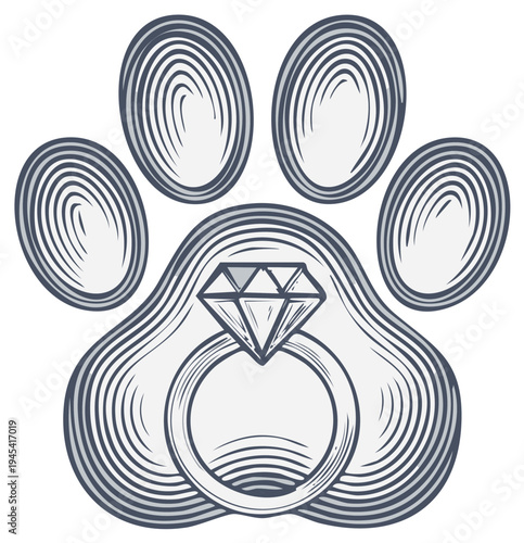 Paw Print with Diamond Ring Symbolizing Pet Engagement