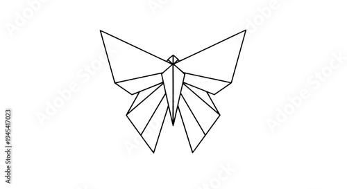 origami butterfly line art, black outline vector, folded paper butterfly, minimal geometric origami style, clean stroke