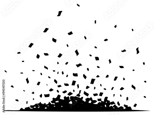 Explosion of Black Confetti Falling and Scattering upwards