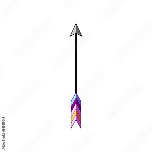 Arrow with colorful fletching moving forward and upwards, symbolizing progress, direction, journey, success, achievement, and inspiration against a clean white background