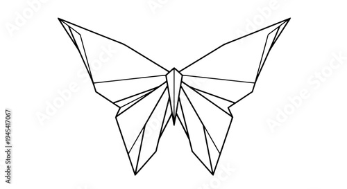 origami butterfly line art, black outline vector, folded paper butterfly, minimal geometric origami style, clean stroke