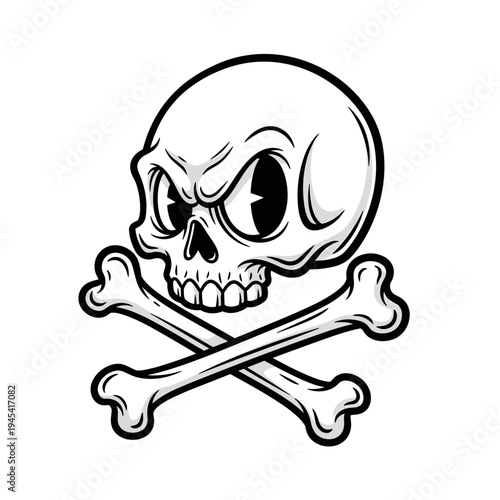 Cartoon Skull and Crossbones Illustration with Expressive Eyes.