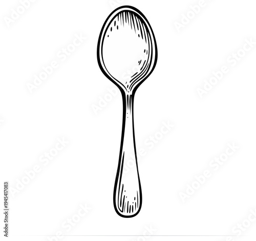 Engraved Spoon Kitchen Utensil Cooking Equipment Hand Drawn Style Black and White Design