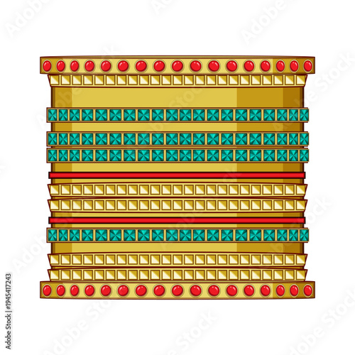 Ornate golden churi bracelet with red gems and turquoise accents, evoking indian wedding tradition, ethnic elegance and handcrafted luxury on a clean white background