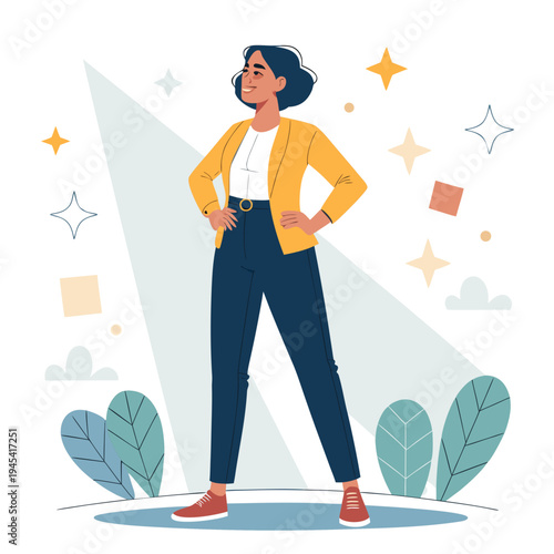confident choleric woman leader hands on hips flat vector character isolated on white background