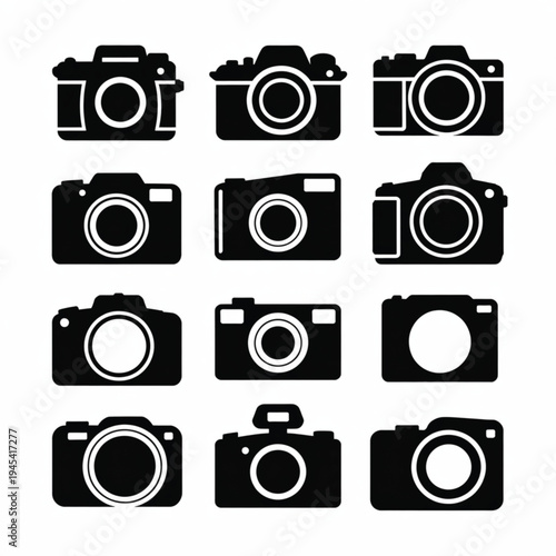Set of 10 black camera icons vector