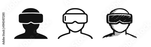 Virtual Reality Headset User Icon Set - Metaverse and AR Goggles Symbols