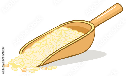 Wooden scoop overflowing with healthy organic oats and cereal grains spilling out