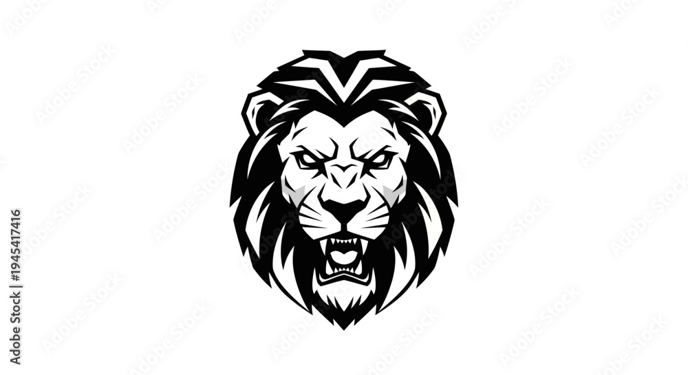 Fototapeta premium Black and White Lion Head Illustration.